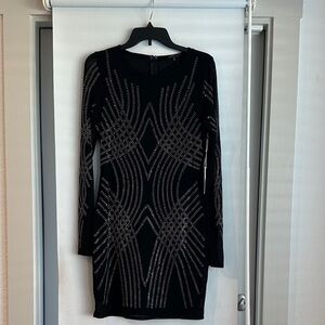 Elegant Black and Silver Women's Dress Beaded Bodycon Mini Dress (Fits a 10-12)